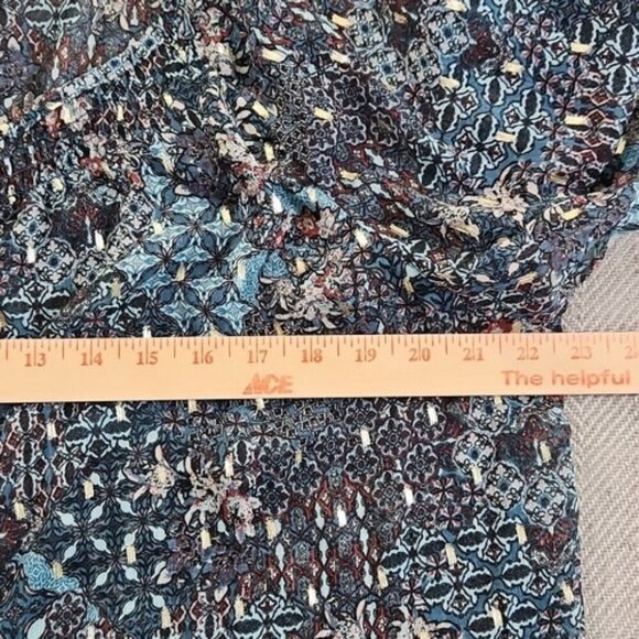 Haver London Crop Top Women's Large Blue Floral Metallic Design Long Sleeve EUC - Picture 9 of 13